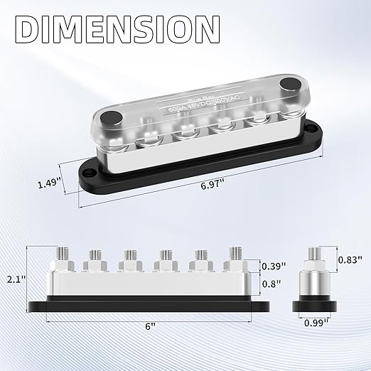 600A Power Distribution Block 12V Bus Bar 6 x 3/8" (M10) Terminal Studs 12 Volt Battery Busbar for Boat Automotive Solar Wiring