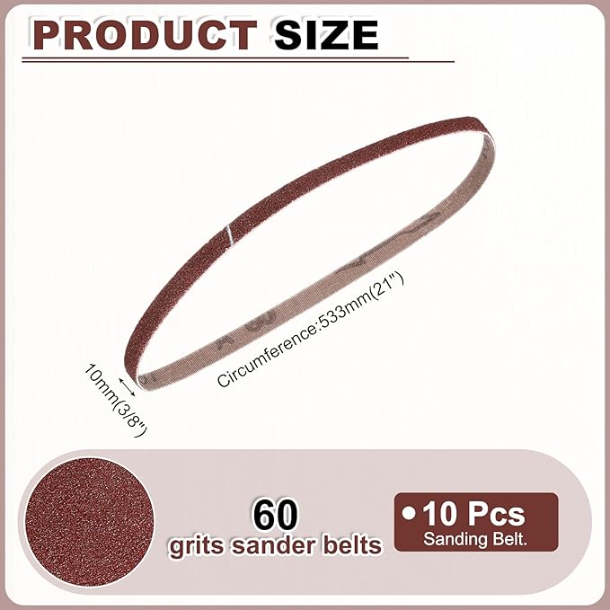HARFINGTON 3/8 x 21 Inch Sanding Belts, 5 Pcs 60 Grits Aluminum Oxide Abrasive Belt Sander File Belt for Woodworking, Metal Polishing, Knife Sharpener