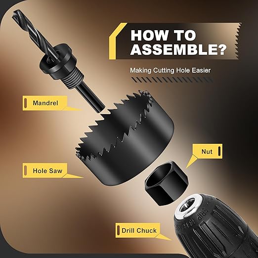 6PCS Hole Saw Kit, Hole Saw Set Includes 4 Sizes 1-1/4" to 2-1/8"(32-54mm), Mandrels and Hex Key，High Quality Hard Carbon Steel Hole Saw for Soft Wood, PVC Board, Plywood