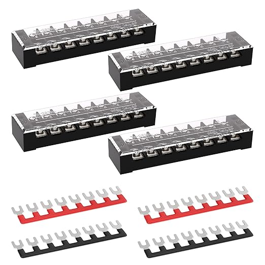 APIELE 25A Screw Terminal Block Covered 8 Position Dual Row 8 Position Pre-Insulated Terminal Barrier Strips (4PCS 25A 8P+4PCS Wiring Strips)