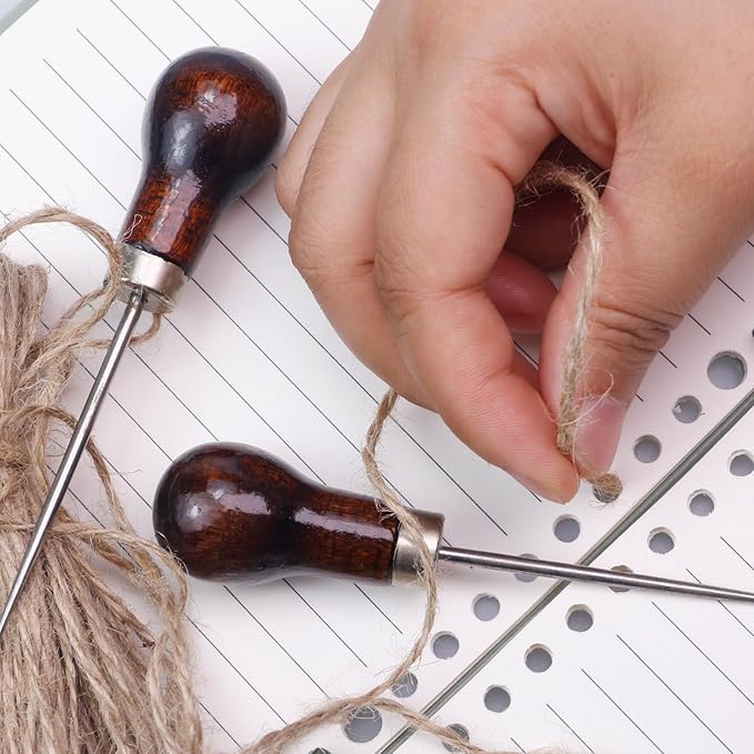 6 PCS Awl Tool, Gourd Shape Wooden Handle Scratch Awl Tool, Awl Tool Sewing for Leather Craft Cloth Pouch Hole DIY Handmade Maker Tool