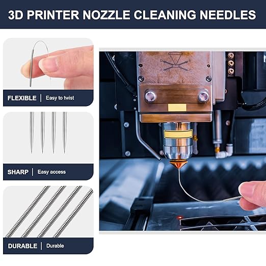 Complete 26-Piece 3D Printer Nozzle Wrench Maintenance Kit: Includes 20 Cleaning Pins with Storage Box, 2 Tweezers, 2 Copper Wire Brushes, 2 L-Shaped Wrench Tools for Optimal 3D Printing Performance