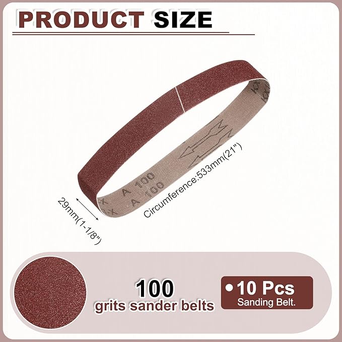 HARFINGTON 1-1/8 x 21 Inch Sanding Belts, 10 Pcs 100 Grits Aluminum Oxide Abrasive Belt Sander File Belt for Woodworking, Metal Polishing, Knife Sharpener