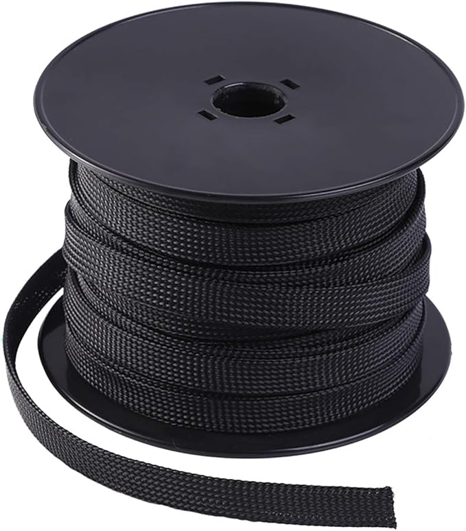 Keco 50ft – 1/4 inch & 1/2 inch PET Expandable Braided Cable Sleeve – Wire Sleeving for Audio Video and Other Home Device Cable Automotive Wire - Black