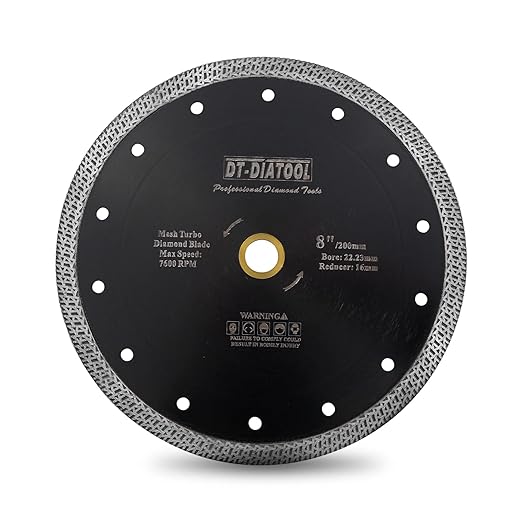DT-DIATOOL Diamond Granite Blade 8 Inch for Marble Porcelain Tile Ceramic Diamond Cutting Disc with Mesh Turbo Diamond Segments