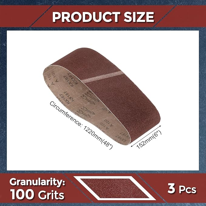 3 Pcs Sanding Belts 6 x 48 Inch 100 Grit Aluminum Oxide Abrasive Sandpaper for Belt Sander Metal Grinding Wood Working Weld Rust Removal