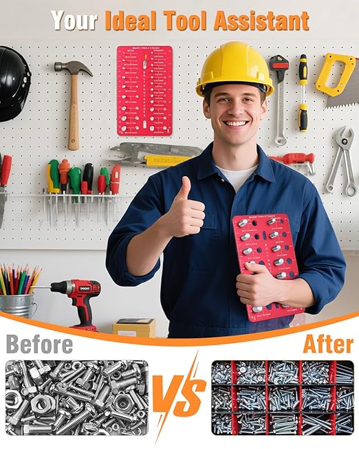 Thread Checker, Nut and Bolt Thread Checker with 19 Standard and 16 Metric Sizes, Bolt Size Finder and Thread Gauge with Inch and Centimeter Ruler