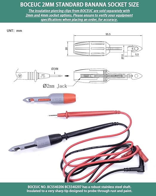 Insulation Piercing Clips Set Heavy Duty 2 Pcs Wire Piercing Probe for 4mm Banana Plug Multimeter Test Leads Multi Testers Needle Accessories