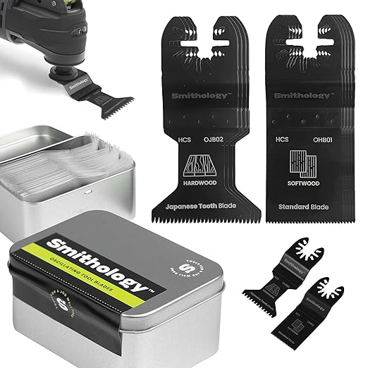 Smithology 24PCS Oscillating Saw Blades - 6 Japanese Tooth & 18 Standard Multi Tool Blades Kits, 33mm & 44mm with Precision-Ground Teeth, for Cutting Wood, PVC, Laminate Flooring, & Drywall