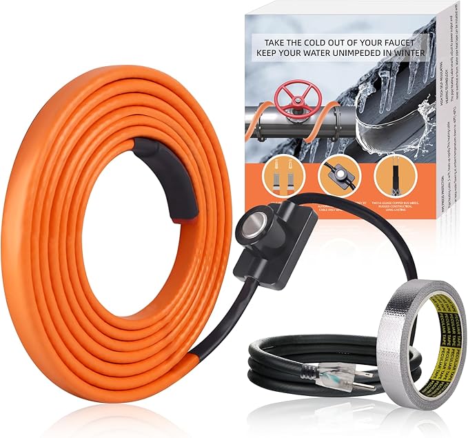 FANOVO Pipe Heat Tape with Thermostat, 12ft Heat Tape for Water Pipes, Heating Tape for Water Pipes or Hose, Self Regulating Heat Tape Cable, for Metal Plastic Pipes and Roof RV Freeze Protection