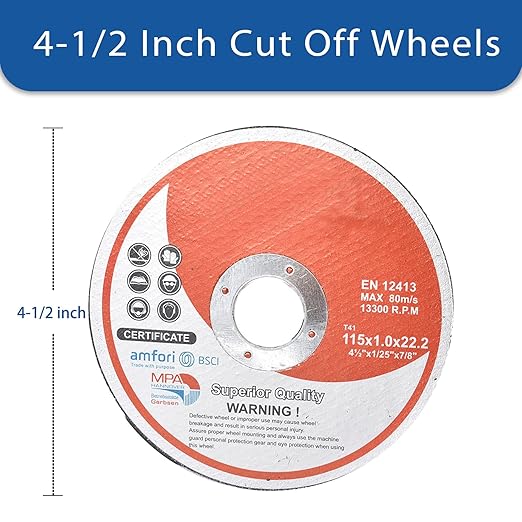 WFLNHB 100 Pack 4-1/2 Inch Cut Off Wheels for Metal and Stainless Steel Cutting Discs for Angle Grinders 4.5 x .040 x 7/8 Inch
