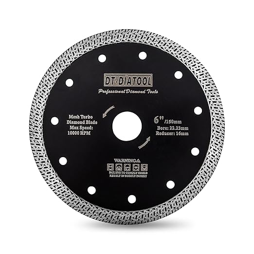 DT-DIATOOL Diamond Granite Blade 6 Inch for Marble Porcelain Tile Ceramic Diamond Cutting Disc with Mesh Turbo Diamond Segments