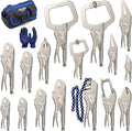 16PCS Locking Pliers Set, Carbon Steel, Fast Release, Curved Jaw, Long Nose, Straight Jaw, U-Shaped,Pinch Off,C-clamp, Chain Clamp, Sheet Metal Clamp w/Multifunction Oxford Tool Bag