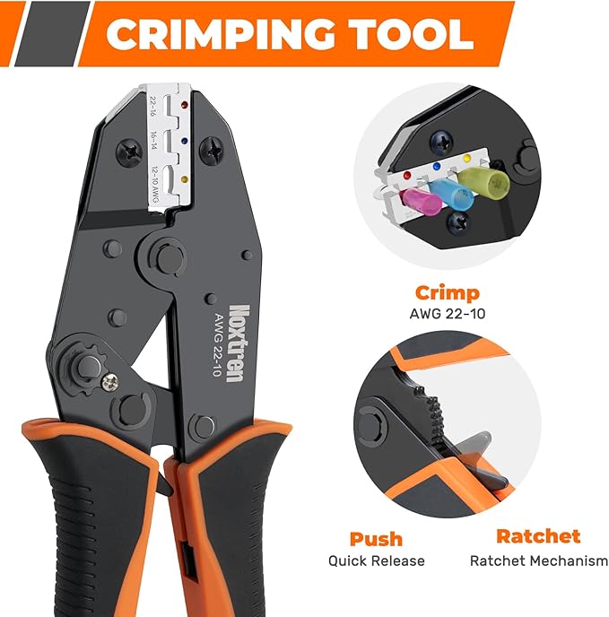 Crimping Tool For Heat Shrink Connectors, 310PCS Waterproof Automotive Marine Grade Heat Shrink Wire Connectors, AWG 22-10 Tinned Red Copper, 27 Sizes (Ring, Fork, Spade, Bullet, Splice)