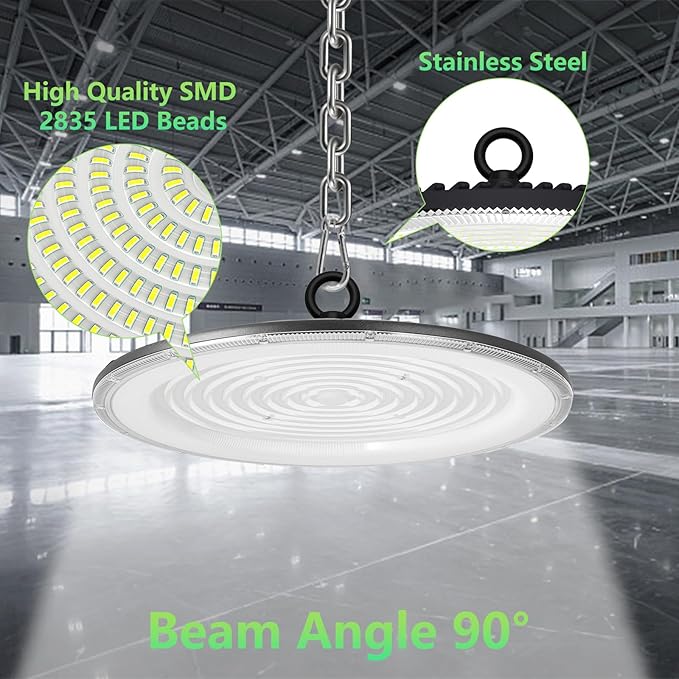 loyal LED High Bay Shop Lights: UFO Dimmable Commercial Lighting 6000K - for Warehouse Garage Workshop Gym NO Plug (500W, 4 Piece)