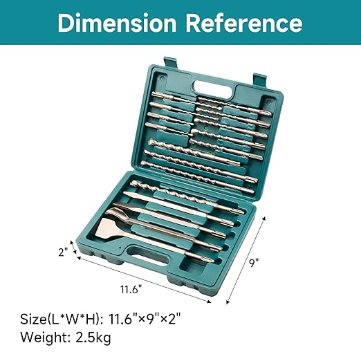 17Pcs SDS-Plus Rotary Hammer Drill Bits and Chisel Set - Carbide-Tipped Drill Bits and Chisels with Storage Case - Used for Concrete Brick Stone and Other Masonry Construction Materials