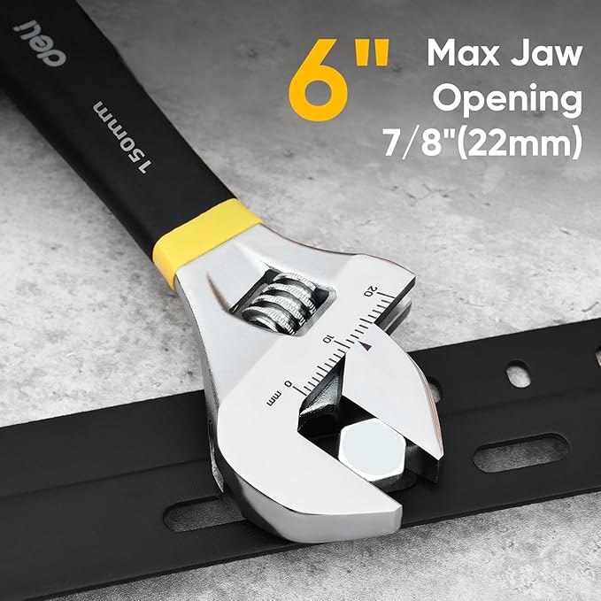 deli 6" Adjustable Wrench Heavy-Duty Chrome - Anti-Slip Grip, Smooth-Jaw, Cr-V Steel, Wide Opening for Plumbing & DIY
