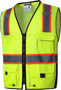 SKSAFETY 10 Pockets Professional level Safety Vest, Class 2 High Visibility Security Vest with Zipper, Hi Vis Vest with Reflective Strips, ANSI/ISEA Standard, Construction Work Vest（Lime, M）