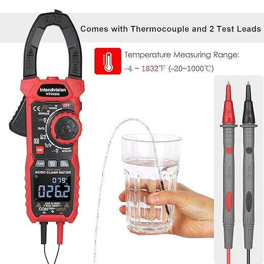 Intendvision Inrush Clamp Meter 1000A True RMS AC/DC Current Amp Meter, VFD, LOZ Mode, 6000 Counts, Measures Current Voltage Temperature Capacitance Resistance Diodes Continuity Duty-Cycle