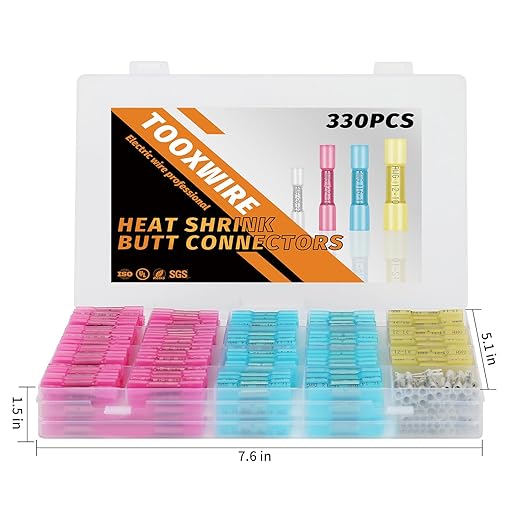 330PCS Heat Shrink Butt Connectors,Solder Seal Butt Splices, Waterproof Insulated for Marine, Automotive, Electrical Wiring