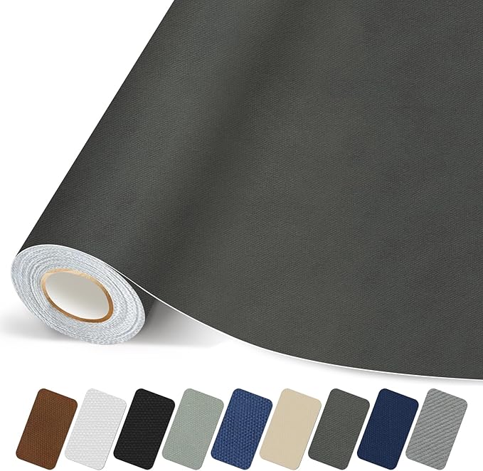 Canvas Repair Patch, Strong Sticky Fabric Repair Tape, Self-Adhesive Fabric Patch for Sofas, Tote Bags, Clothing, Car Seats, Furniture (Dark Grey, 3.5X79 Inch)