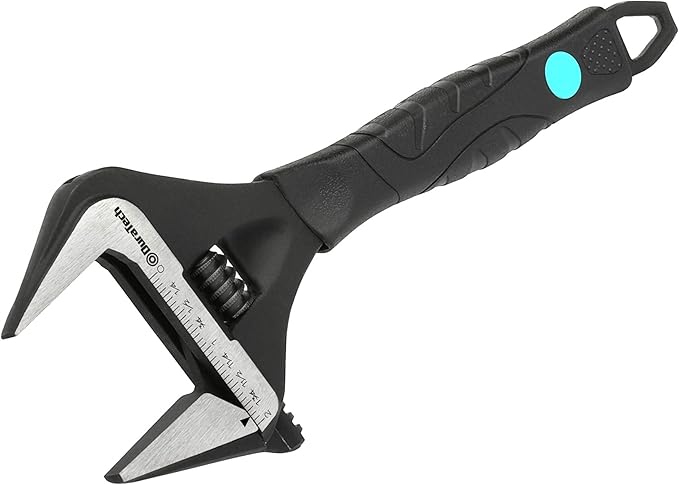 DURATECH 10-Inch Adjustable Wrench, Wide Jaw Opening Black Oxide Finish Plumbing Wrench, CR-V Steel, SAE and Metric Scale Marked, Ergonomic Grip
