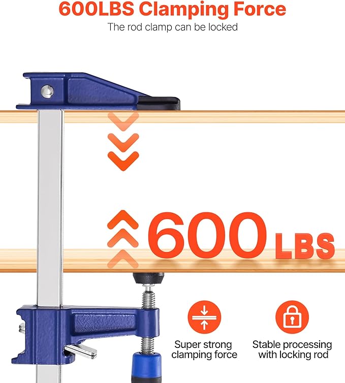 VEVOR Bar Clamps for Woodworking, 4-Pack 36 inch Opening, Lockable F-Clamp with 600 lbs Load Limit, 2-1/2 inch Depth, Cast Iron and Carbon Steel, Easy to Use, Wood Clamps for Woodworking Metal Working