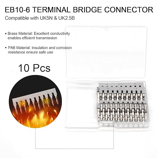 10 Pcs EB10-6 Terminal Bridge Connector, DIN Rail Side Plug-in Terminal Block, External Bridge Jumpers, Compatible with UK5N & UK2.5B