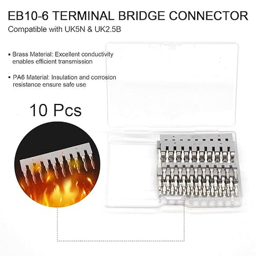 10 Pcs EB10-6 Terminal Bridge Connector, DIN Rail Side Plug-in Terminal Block, External Bridge Jumpers, Compatible with UK5N & UK2.5B