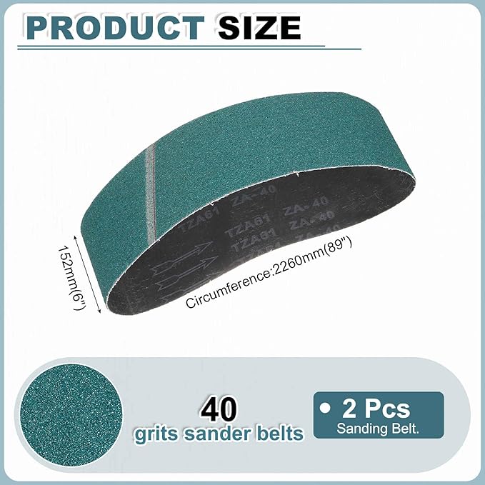 HARFINGTON 6 x 89 Inch Sanding Belts, 2 Pcs 40 Grit Zirconia Abrasive Belt Sander File Belt for Woodworking, Metal Polishing, Knife Sharpener