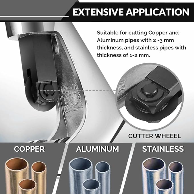 Flexzion Tube Cutter, Heavy Duty Tubing Pipe Cutter, 1/8 to 1-1/8 inch Cutting Diameter w/Reamer, Ideal for Cutting Copper, Aluminum, Brass, Steel, Plastic and More