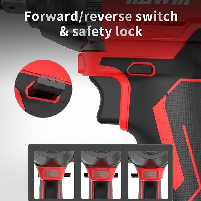 NAWIN Cordless Impact Wrench, 258Ft-lbs & 350Nm Power Impact Socket Set, 1/2 inch, Multi-Speed Adjustment, Led Light, 20V Impact Wrench with 1×4.0Ah Battery, Fast Charger