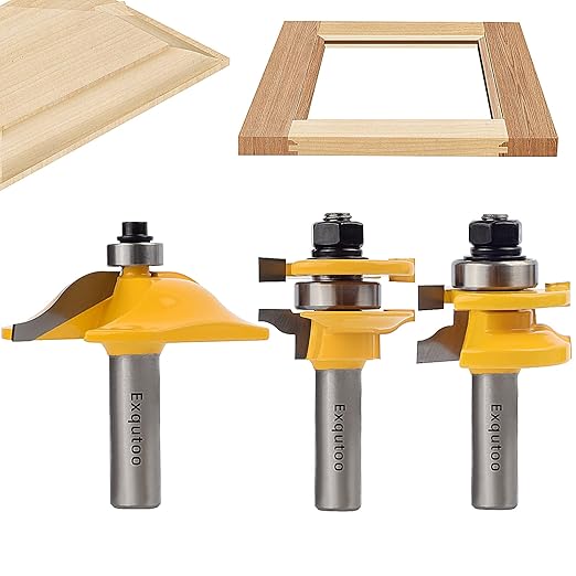3PCS 1/2" Shank Router Bit Set, Raised Panel Cabinet Door Making Router Bits, Cemented Carbide Router Bits, Woodworking Tools Router Door & Window Bits (Tenon Joint Cutter Diameter: 1-5/8")