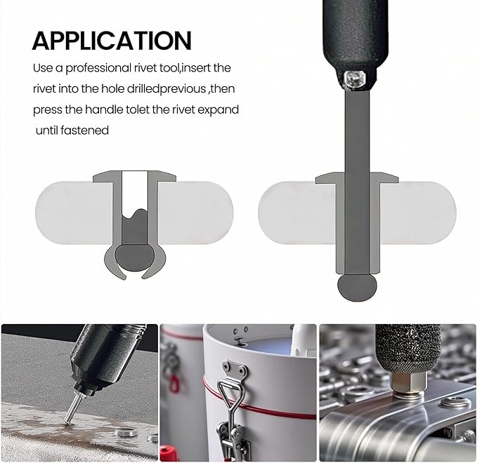 65pcs 1/4" x3/4" Aluminum Blind Rivets, 6.3 x 19mm Pop Rivets,Rivets for Metal,Silver