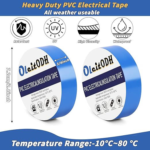 100 Rolls Blue Electrical Tape Bulk 3/4 Inch x 66ft, Waterproof Vinyl Electric Tape High Temp Insulation Tape for Electrical Protection Home Outdoor Electric Insulating Wire Wrapping