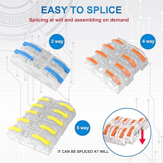 50PCS Boxed Splicing Terminal Blocks, Lever Type Quick Splicing Wire Connector terminals,Wire tap connectors ， Easy to Connect and Splice Wire Household Wire connectors (1-on-1 Interface)