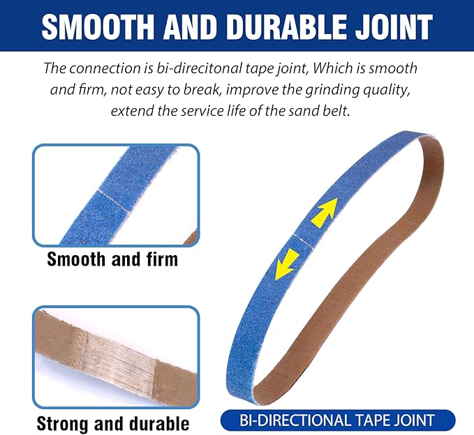 40 PCS 1/2" x 18" Zirconia Sanding Belts,8 Each of 40/60/80/120/240 Grits Belt Sander Paper,1/2 x 18 Inch Sanding Belts for Air Belt Sander, Woodworking, Metal Polishing, Derusting