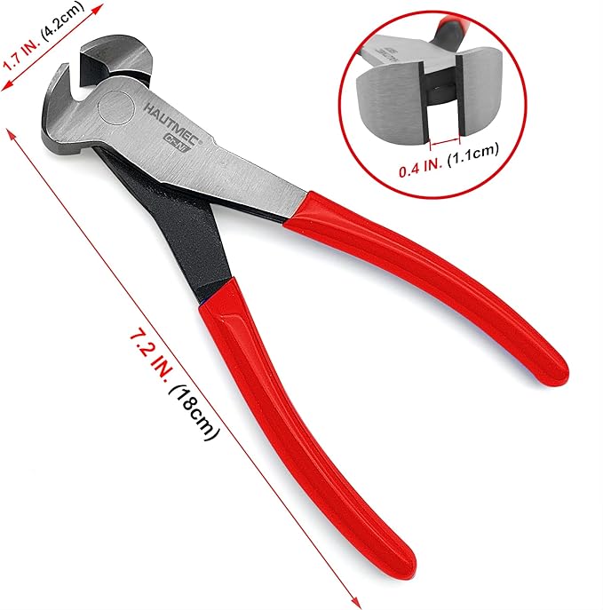 HAUTMEC 7 Inch Nail Puller Pliers Tool, CR-Ni Steel End Cutting Pliers with Non-Slip Grip, Nail Remover Tool with Polished Finish, End Cutting Nippers Tool for Pulling Nails and Wires HT0158-CP