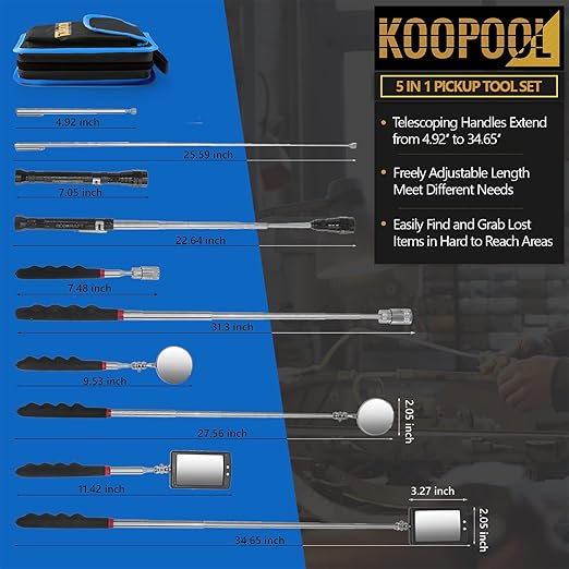 Telescoping Magnetic Pickup Tool Set, Inspection Mirror Telescoping, LED Flashlight, Cool Gadgets for Men, Gifts for Dad, Husband, Kids, Boyfriend, Magnet Stick