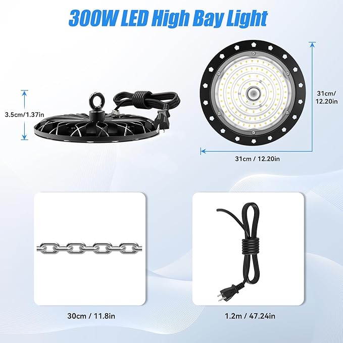 loyal LED High Bay Shop Lights: UFO Dimmable Commercial Lighting 6000K - for Warehouse Garage Workshop Gym with US Plug Cable