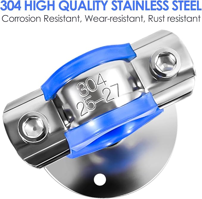 2 Pack Stainless Steel Wall Mount Pipe Support Adjustable - Height Pipe Bracket Pipe Clamp Support Metal Water Pipe Holder Bracket for 3/4 inch Diameter (25-27mm) with Screws
