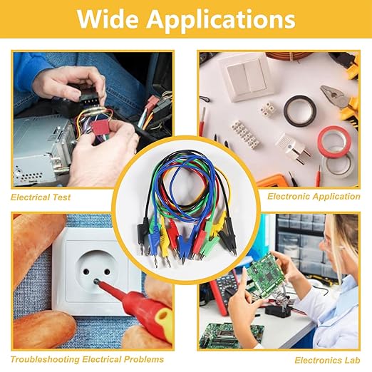 5PCS Multimeter Banana Plug to Crocodile Alligator Clip, 4mm Stackable Colorful Silicone Banana Plug to Alligator Clip, Soft Flexible Electrical Test Probe Lead Wire Cables 1M