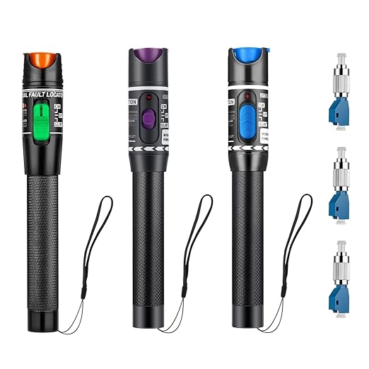 Moocci 3 Pcs Visual Fault Locator Fiber Optic Tester - VFL Fiber Optic Cable Tester Meter with FC to LC Adapter - Tools Kit for FC/SC/ST/LC Connector,Network Cable Test - Green Purple Blue
