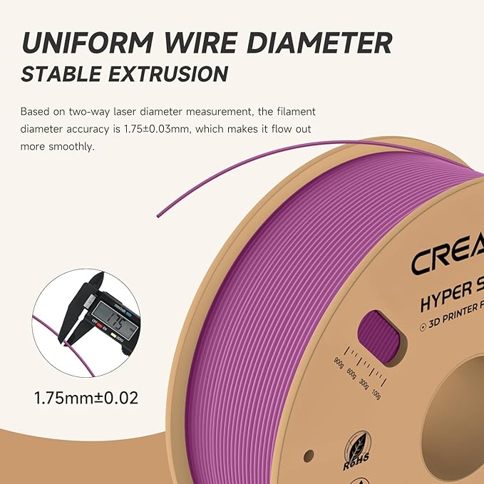 Official Creality Hyper PLA Filament 1.75mm, High Speed PLA 30-600mm/s 3D Printer Filament, Dimensional Accuracy +/-0.02mm, Fit Most FDM 3D Printers，1KG(2.2lbs) Spool Purple