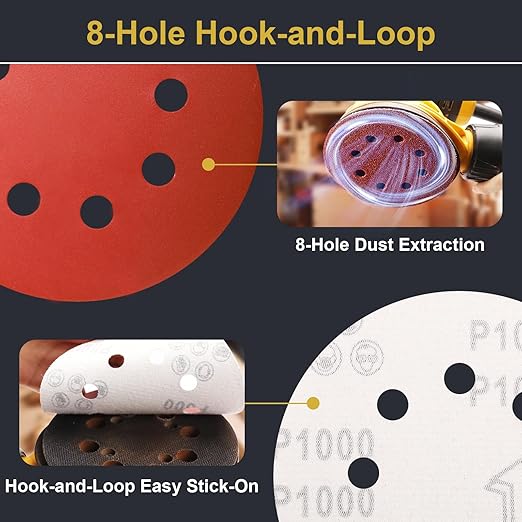 100 PCS 5 Inch Sanding Discs 1000 Grit Hook and Loop Adhesive Round Sandpaper for Random Orbital Sander