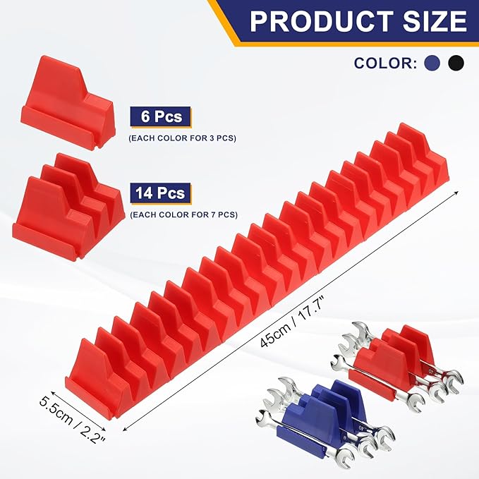 PATIKIL 46pcs Magnetic Wrench Organizer for Tool Box, Magnetic Modular Wrench Organizer Holder Toolbox Universally for 46 Tools Drawer Chest Ratcheting Offset Wrenches, Red Blue