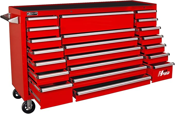 Homak H2PRO Series 72-Inch 21-Drawer Rolling Cabinet, Red, RD04021720