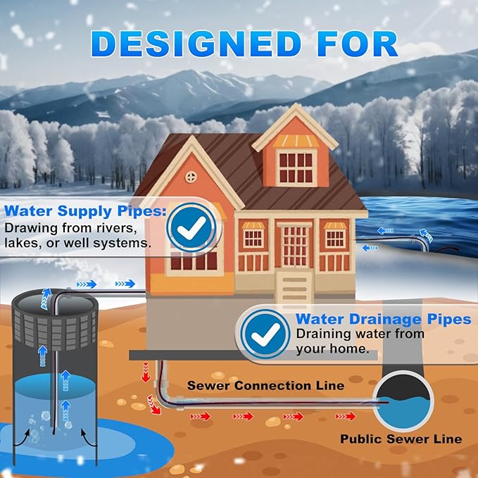 HEATIT Heating Cable for Drinking Water Supply NSF/ANSI/CAN 61 Certified Self Regulating in Pipe Heat Tape Pre-Assembled Pipe Freeze Protection 120V, 5FT