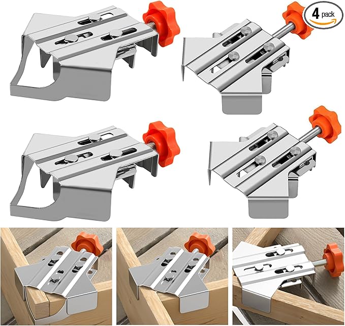 CNQLIS Multipurpose Stainless Steel 90 Degree Corner Clamp, Adjustable Corner Clamps for Woodworking 90 Degree Clamp, 2PCS Open Type and 2PCS Closed Type Right Angle Clamp Fixing Tool for Wood, Metal