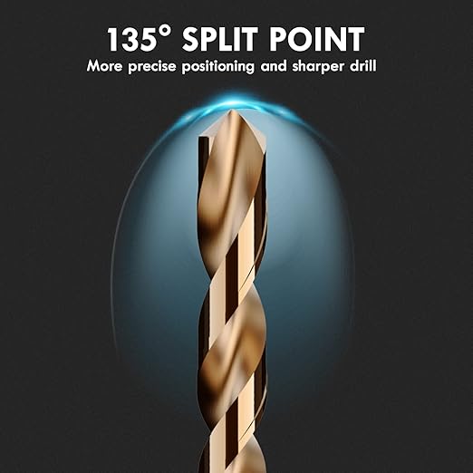 1/8" (10pcs) Cobalt Drill Bit Set, M35 High Speed Steel Jobber Length Drill Bit Kit for Hardened Metal, Stainless Steel, Cast Iron, Wood and Plastic, with Index Storage Case